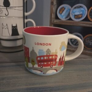 London Red Ceramic Mug with Illustrated Cityscape - Unbranded